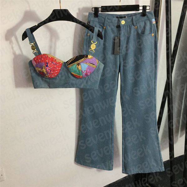designer women denim vest jeans fashion 2pcs sets luxury gold shoulder buckle sling flare pants suits, Blue
designer women denim vest jeans fashion 2pcs sets luxury gold shoulder buckle sling flare pants suits, Blue