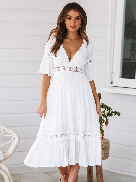 dresses summer casual long dress women boho elegant white dress short sleeve hollow out patchwork dress fashion vneck loose dress, Black;gray
dresses summer casual long dress women boho elegant white dress short sleeve hollow out patchwork dress fashion vneck loose dress, Black;gray