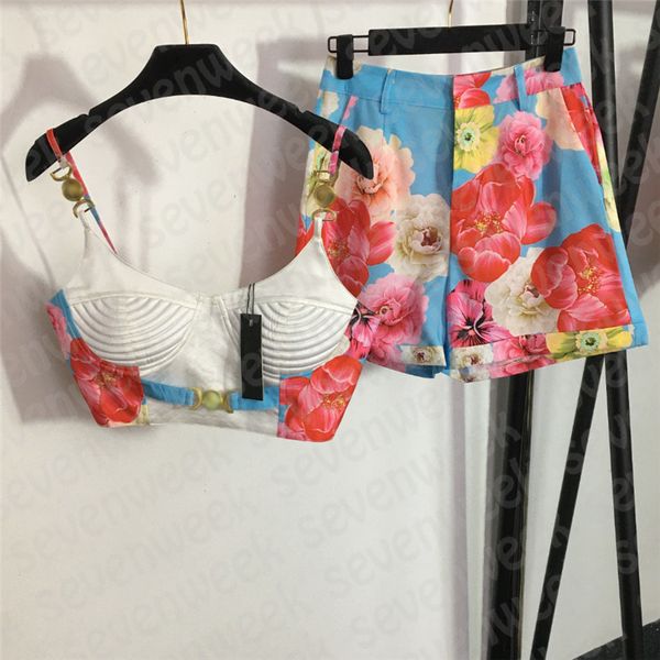 women sling bra tank print shorts casual suits luxury design vest vintage style short pant, White
women sling bra tank print shorts casual suits luxury design vest vintage style short pant, White