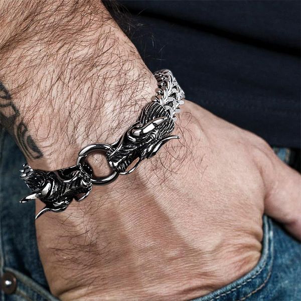 bangle gothic punk dragon heads men bracelets stainless steel link chain bracelet rock metal men naga dragon head bracelet cuff jewelry, Black
bangle gothic punk dragon heads men bracelets stainless steel link chain bracelet rock metal men naga dragon head bracelet cuff jewelry, Black