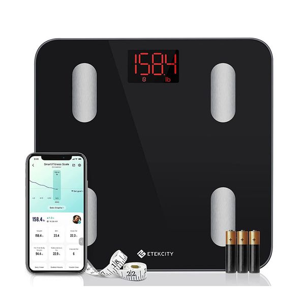 etekcity bathroom digital scale for body fat, bmi smart bluetooth weight loss, sync 13 data with other fitness apps, black, 11 x 11 in (appr
etekcity bathroom digital scale for body fat, bmi smart bluetooth weight loss, sync 13 data with other fitness apps, black, 11 x 11 in (appr