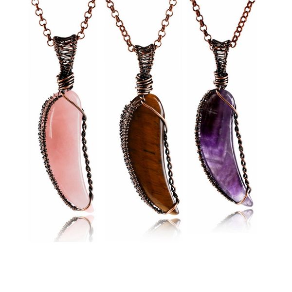 ox horn shape natural stone crystal creative pendant necklace wire wrapping gemstone bronze retro pendant amethyst tiger's eye fashion, Silver
ox horn shape natural stone crystal creative pendant necklace wire wrapping gemstone bronze retro pendant amethyst tiger's eye fashion, Silver