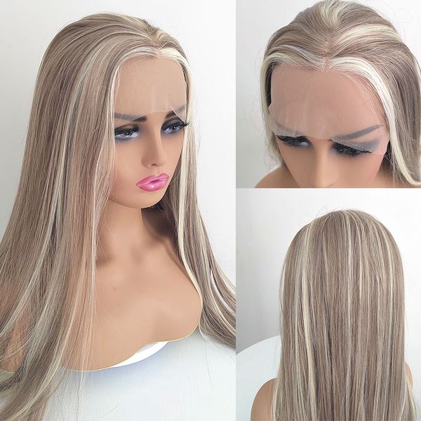 blonde highlight synthetic hair lace front wig glueless silky straight natural hairline wigs for women fiber hair wig, Black
blonde highlight synthetic hair lace front wig glueless silky straight natural hairline wigs for women fiber hair wig, Black