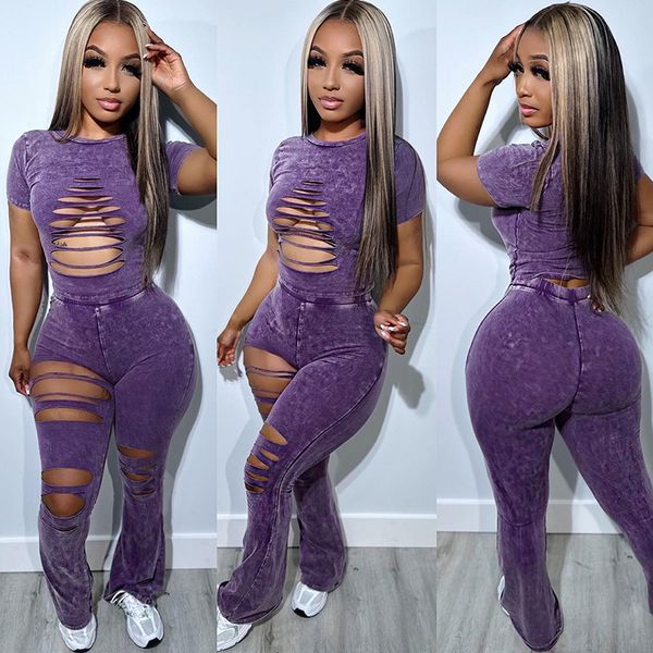fashion summer new women's two piece sets pants ripped short sleeve t-shirts and trousers leisure suits, White
fashion summer new women's two piece sets pants ripped short sleeve t-shirts and trousers leisure suits, White
