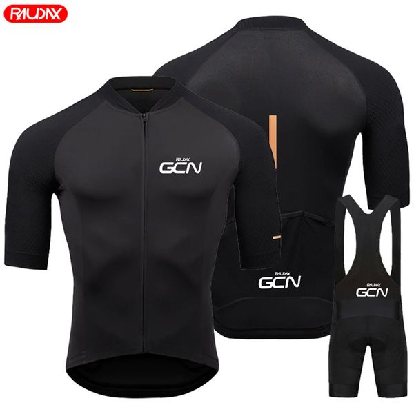 Cycling Jersey Sets Raudax Gcn Black Cycling Jersey Set Summer Short Sleeve Breathable MTB Bike Cycling Clothing Maillot Ropa Ciclismo Uniform Suit 230523