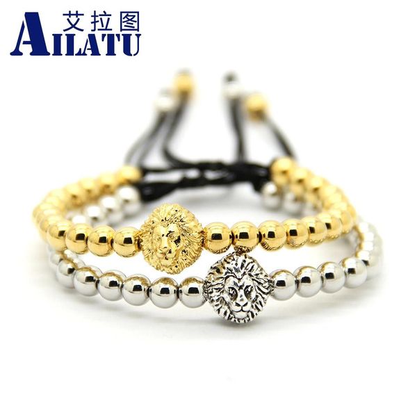 bangle ailatu 10pcs / lot wholesale frivolous lion head braided macrame men bracelet with 6mm round brass beads, Black
bangle ailatu 10pcs / lot wholesale frivolous lion head braided macrame men bracelet with 6mm round brass beads, Black
