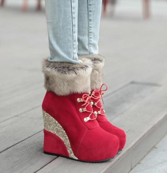boots ymechic sweet inner heightening slope heel snow ankle shoes faux fur sequined cloth stitching thick bottom laceup booties8905301, Black
boots ymechic sweet inner heightening slope heel snow ankle shoes faux fur sequined cloth stitching thick bottom laceup booties8905301, Black
