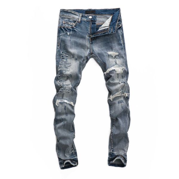 men's jeans european jean am letter embroidery men patchwork ripped for trend brand motorcycle pant mens skinny, Blue
men's jeans european jean am letter embroidery men patchwork ripped for trend brand motorcycle pant mens skinny, Blue
