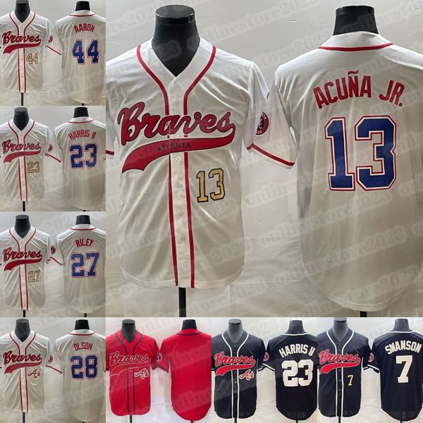 men baseball jersey 44 hank aaron 27 austin riley 13 ronald acuna jr. 28 matt olson 54 max fried 23 michael harris ii 7 dansby swanson jerse, Blue;black
men baseball jersey 44 hank aaron 27 austin riley 13 ronald acuna jr. 28 matt olson 54 max fried 23 michael harris ii 7 dansby swanson jerse, Blue;black