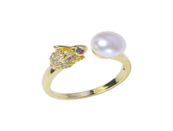 fashion cute rabbit dign 14k gold plated 78mm button pearl ring with 7562243