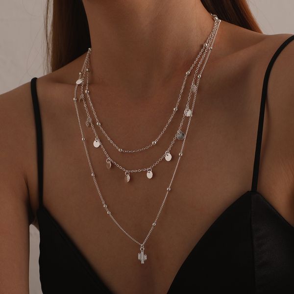 alloy disc cactus pendant necklace, ladies simple ball chain multi-layer necklace pendant necklace female jewelry trendy woman designer neck, Silver
alloy disc cactus pendant necklace, ladies simple ball chain multi-layer necklace pendant necklace female jewelry trendy woman designer neck, Silver