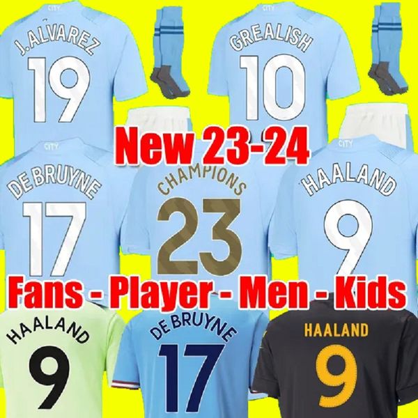 23 24 haaland soccer jerseys grealish sterling mans cities mahrez fans player version de bruyne foden 2023 2024 football shirt kids kit sets, White;black
23 24 haaland soccer jerseys grealish sterling mans cities mahrez fans player version de bruyne foden 2023 2024 football shirt kids kit sets, White;black