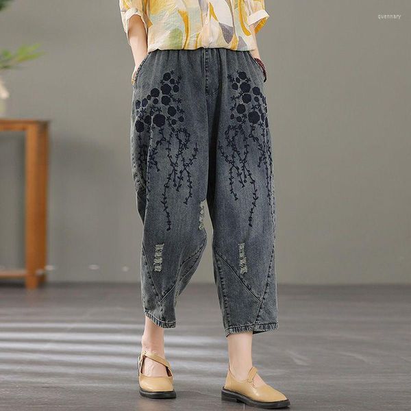 women's jeans original famous ethnic wind punctured hole embroidery seven point harlan pants women vintage literary loose female, Blue
women's jeans original famous ethnic wind punctured hole embroidery seven point harlan pants women vintage literary loose female, Blue