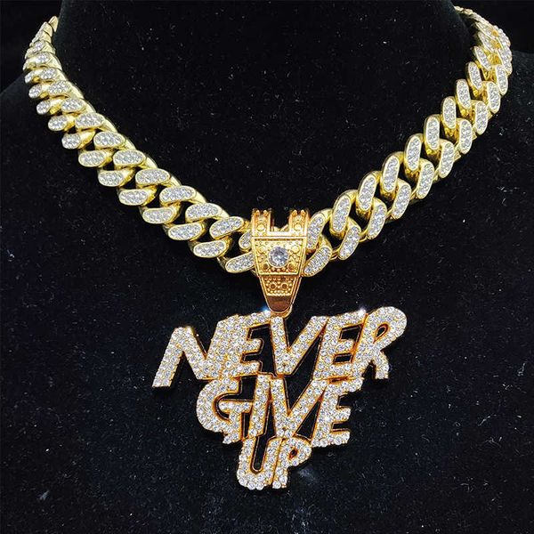 men women hip hop never give up pendant necklace 13mm crystal cuban chain hiphop iced out bling necklaces fashion charm jewelry, Silver
men women hip hop never give up pendant necklace 13mm crystal cuban chain hiphop iced out bling necklaces fashion charm jewelry, Silver