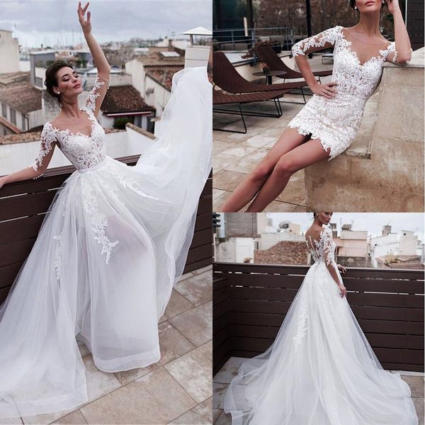 marvelous jewel neckline 2 in 1 wedding dress with detachable skirt lace appliques 3/4 sleeves two pieces bridal gowns 2023, White
marvelous jewel neckline 2 in 1 wedding dress with detachable skirt lace appliques 3/4 sleeves two pieces bridal gowns 2023, White