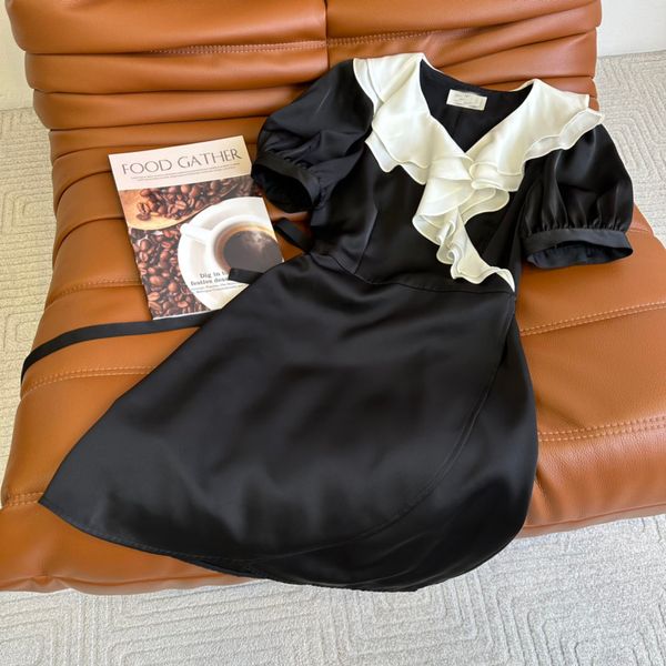 fashion design women's casual dress silk vintage court style ruffled collar high empire 0524, Black;gray
fashion design women's casual dress silk vintage court style ruffled collar high empire 0524, Black;gray