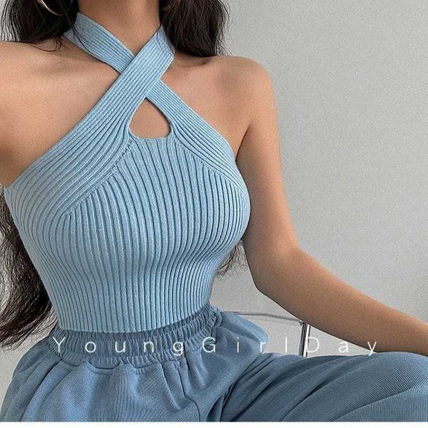 2023 summer new spicy girl cross neck hollow short open umbilical knitted tank top, White
2023 summer new spicy girl cross neck hollow short open umbilical knitted tank top, White