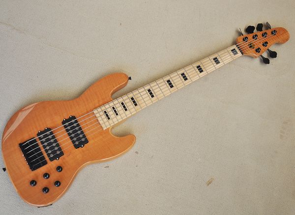 6 strings natural wood color electric bass guitar with flame maple veneer maple fretboard
6 strings natural wood color electric bass guitar with flame maple veneer maple fretboard