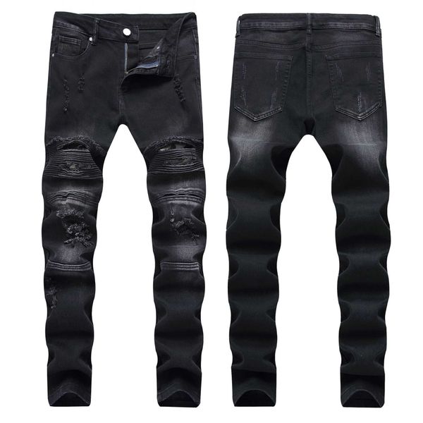 men's jeans designer pleated motorcycle pants men's micro elastic small straight tube slim fitting men's worn out jeans black, Blue
men's jeans designer pleated motorcycle pants men's micro elastic small straight tube slim fitting men's worn out jeans black, Blue