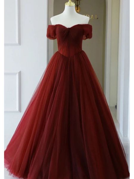 burgundy evening dresses long prom gowns off the shoulder lace-up/zipper back floor length tulle party dresses, Black;red
burgundy evening dresses long prom gowns off the shoulder lace-up/zipper back floor length tulle party dresses, Black;red
