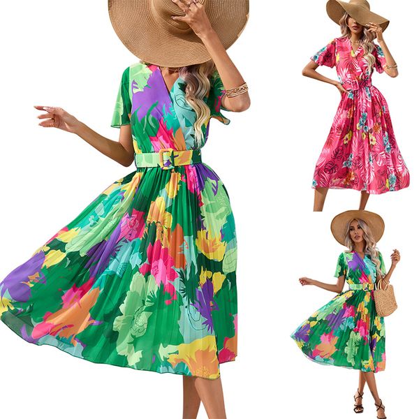 new women's floral dress with a belt skims designer womens clothing luxury summer beach dresses print crease short sleeve dress, Black;gray
new women's floral dress with a belt skims designer womens clothing luxury summer beach dresses print crease short sleeve dress, Black;gray