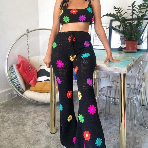capris summer boho see through flared pants women high waist sheer flower embroidery knitted crochet beach holiday long trousers, Black;white
capris summer boho see through flared pants women high waist sheer flower embroidery knitted crochet beach holiday long trousers, Black;white