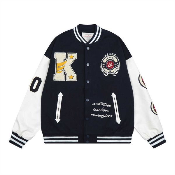 street jacket men's loose letter embroidery contrast panel motorcycle baseball coat, Black;brown
street jacket men's loose letter embroidery contrast panel motorcycle baseball coat, Black;brown