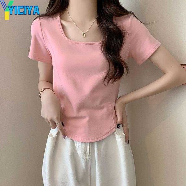 yiciya women's t shirts fashion summer women t-shirt solid color square neck short sleeve slim tees 2023 korean style chic, White
yiciya women's t shirts fashion summer women t-shirt solid color square neck short sleeve slim tees 2023 korean style chic, White