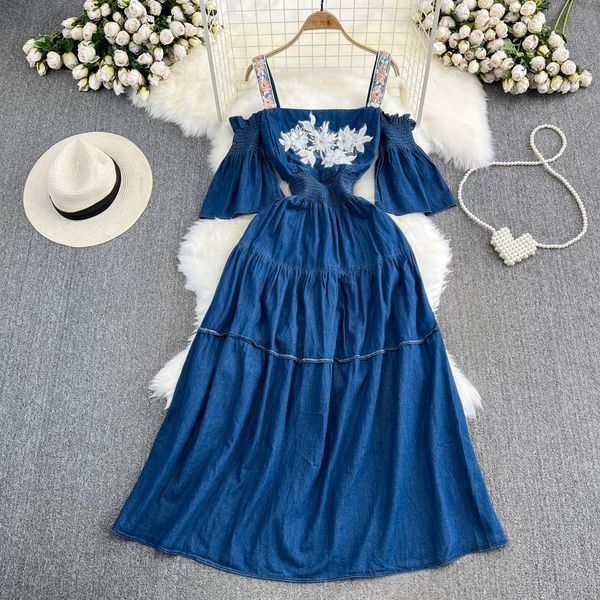 european and american haute couture suspender dress fashion speaker short sleeved off shoulder off shoulder waist slimming a-line denim dres, Black;gray
european and american haute couture suspender dress fashion speaker short sleeved off shoulder off shoulder waist slimming a-line denim dres, Black;gray
