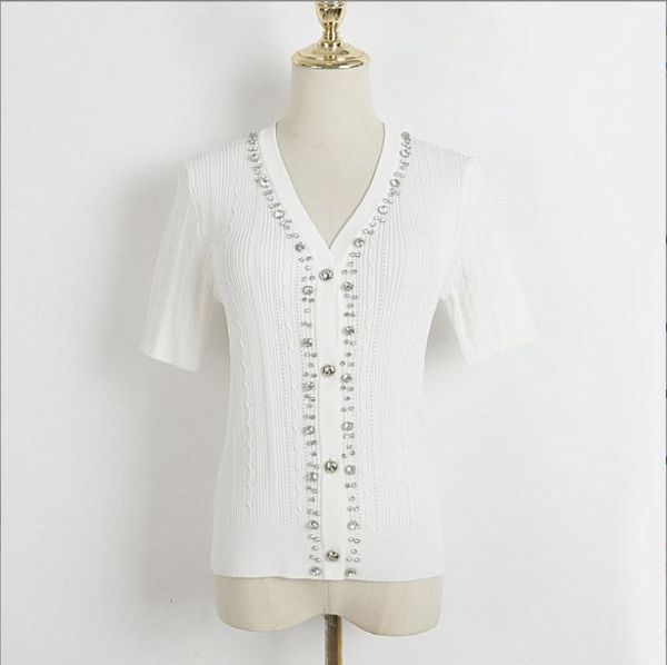 609 l 2023 summer sweaters women's pullover white pink embroidery sweater v neck short sleeve brand same style women's dl, White;black
609 l 2023 summer sweaters women's pullover white pink embroidery sweater v neck short sleeve brand same style women's dl, White;black