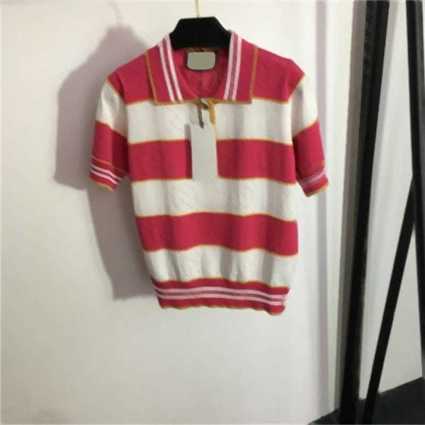 designer t shirt short sleeves sweater woman letters embroidery buttons clashing stripes polo collar 2 colors knit luxury sweaters for wome, White;black
designer t shirt short sleeves sweater woman letters embroidery buttons clashing stripes polo collar 2 colors knit luxury sweaters for wome, White;black