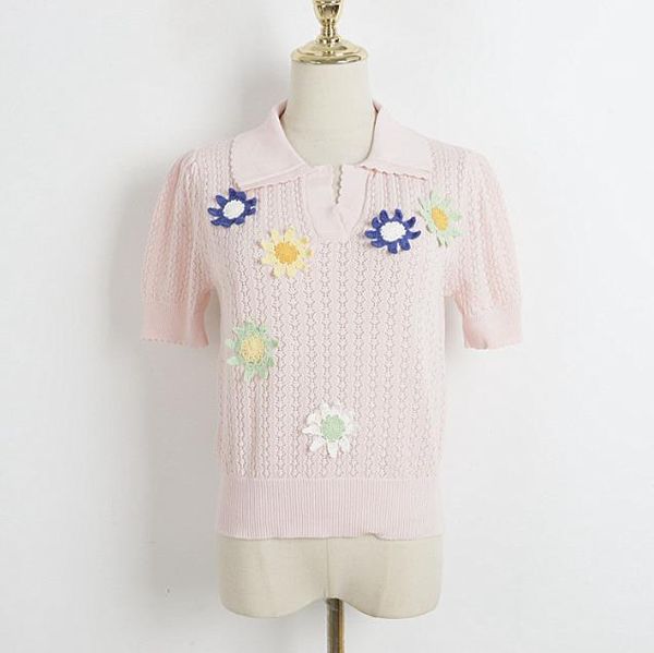 604 l 2023 summer sweaters women's pullover white pink embroidery sweater lapel neck short sleeve brand same style women's dl, White;black
604 l 2023 summer sweaters women's pullover white pink embroidery sweater lapel neck short sleeve brand same style women's dl, White;black