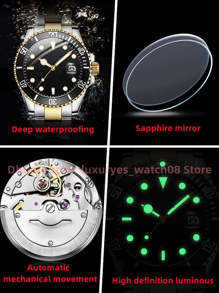mens automatic mechanical watches sapphire glass 40mm stainless dial solid clasp montre luxe super waterproof movement wristwatches u1, Slivery;golden
mens automatic mechanical watches sapphire glass 40mm stainless dial solid clasp montre luxe super waterproof movement wristwatches u1, Slivery;golden