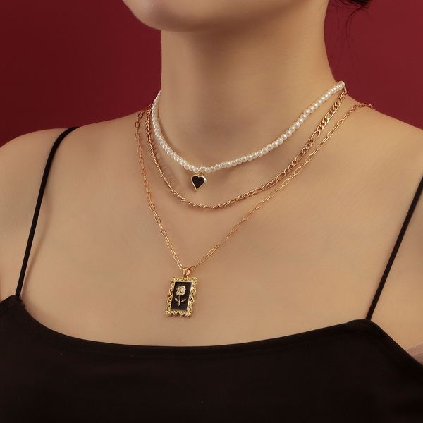 three layers of imitation pearl black rose pendant necklace female creative tie-in necklace multi-layer necklace anniversary valentines day, Silver
three layers of imitation pearl black rose pendant necklace female creative tie-in necklace multi-layer necklace anniversary valentines day, Silver