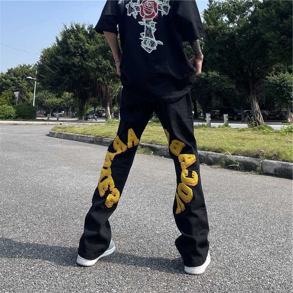 23s high street letter flocking embroidery jeans men's ins fashion brand american loose trousers, Black
23s high street letter flocking embroidery jeans men's ins fashion brand american loose trousers, Black