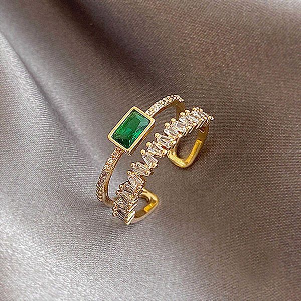 band rings huitan korean style double layer finger ring for women green cz geometric shape fashion versatile opening rings 2022 new jewelry, Silver
band rings huitan korean style double layer finger ring for women green cz geometric shape fashion versatile opening rings 2022 new jewelry, Silver
