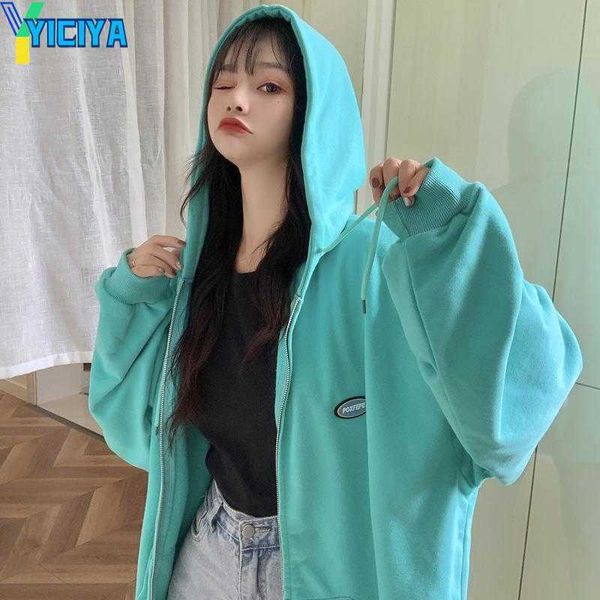 yiciya women's hoodies loose women streetwear zipper cardigans 2023 spring autumn thin hip hop style female sweatshirts oversized, Black 
yiciya women's hoodies loose women streetwear zipper cardigans 2023 spring autumn thin hip hop style female sweatshirts oversized, Black