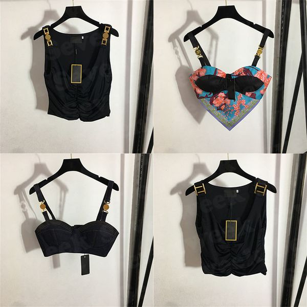 womens designers t shirts bustier underwear with metal badge deep v denim sling tube women clothing, White
womens designers t shirts bustier underwear with metal badge deep v denim sling tube women clothing, White