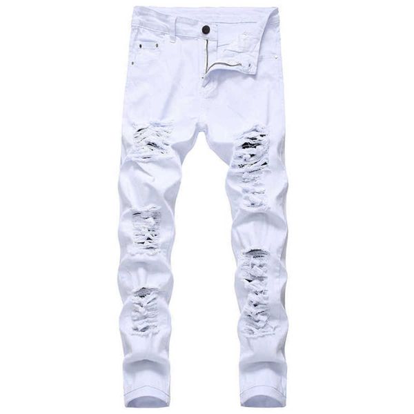 men ripped jeans white red black stretch slim fit spring autumn denim pants distressed hip hop streetwear biker jeans pants, Blue
men ripped jeans white red black stretch slim fit spring autumn denim pants distressed hip hop streetwear biker jeans pants, Blue
