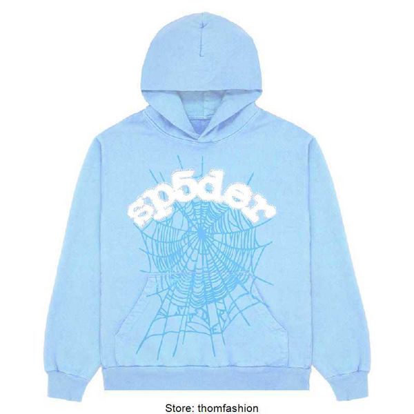 Image of 2023 New Sky Blue Sp5der Hoodie Men Women 1 Hip Hop Young Thug Spider Hoodie World Wide 555555 Sweatshirts Print Pullover