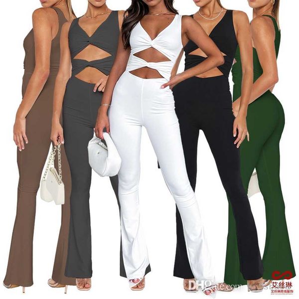 women jumpsuits designer 2023 new fashion solid color slim cut out twisted flare pants 5 colours xs-xl, Black;white
women jumpsuits designer 2023 new fashion solid color slim cut out twisted flare pants 5 colours xs-xl, Black;white