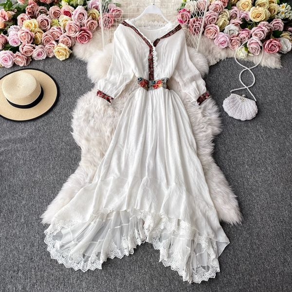 ethnic style embroidered v-neck dress vacation beach skirt slimming waist style ruffled hem large swing long skirt, Black;gray
ethnic style embroidered v-neck dress vacation beach skirt slimming waist style ruffled hem large swing long skirt, Black;gray