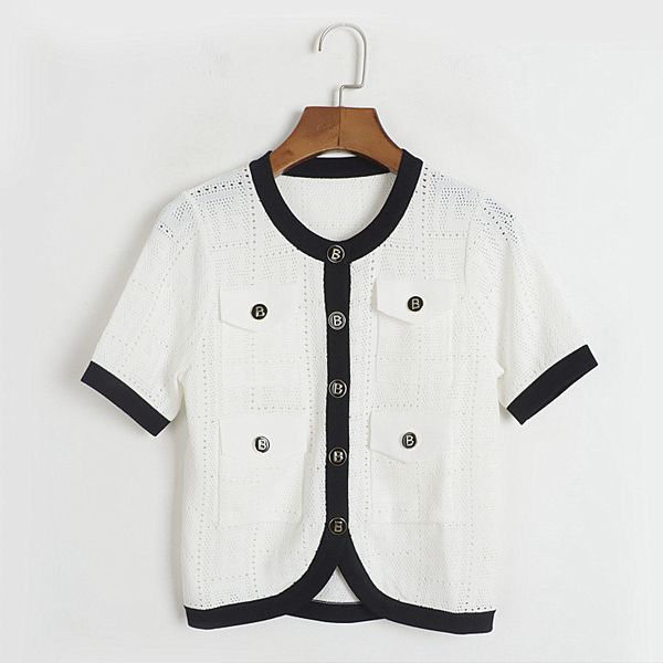 606 l 2023 summer sweaters women's pullover white embroidery sweater crew neck short sleeve brand same style women's dl, White;black
606 l 2023 summer sweaters women's pullover white embroidery sweater crew neck short sleeve brand same style women's dl, White;black