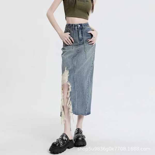2023 summer new denim skirt women's high waist personalized tear edge irregular a-line mid length dress, Black
2023 summer new denim skirt women's high waist personalized tear edge irregular a-line mid length dress, Black