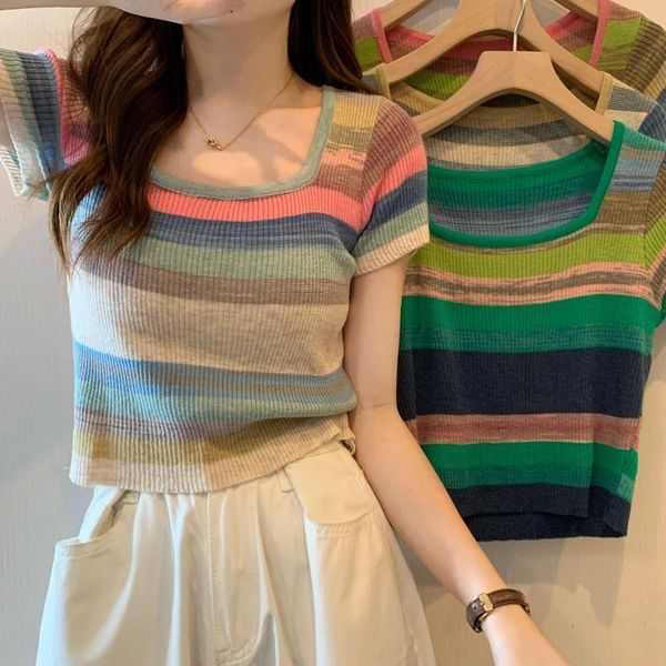 516 l 2023 summer sweaters women's pullover sweater blue pink squared neck short sleeve brand same style women's xiurong, White;black
516 l 2023 summer sweaters women's pullover sweater blue pink squared neck short sleeve brand same style women's xiurong, White;black
