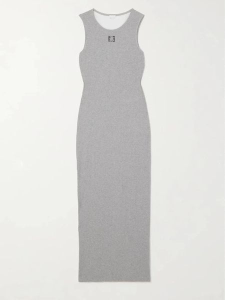 Image of Maxi Tank Dress Top Women Anagram in Ribbed Cotton Jersey With an Embroidered