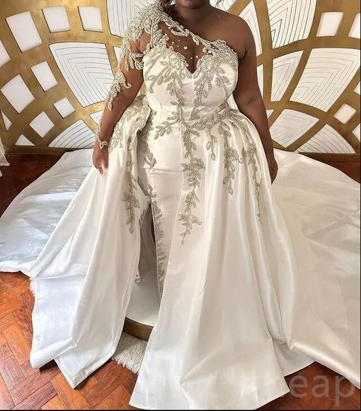 arabic aso ebi one shoulder wedding dresses lace crystals detachable train satin black girl mermaid princess bridal gowns, White
arabic aso ebi one shoulder wedding dresses lace crystals detachable train satin black girl mermaid princess bridal gowns, White