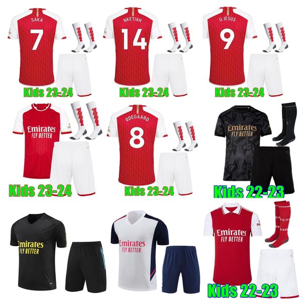 Image of 23 24 G.jesus Saka Soccer Js Kids Football Kits Smith Rowe Odegaard Trossard Martinelli Kiwior Tomiyasu 2023 2024 Football