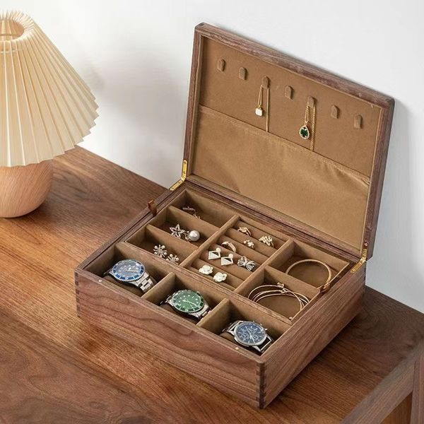black walnut wood lockable jewelry box, solid wood jewelry, three gold jewelry storage box, high-end wooden watch box, necklace box, Black;white
black walnut wood lockable jewelry box, solid wood jewelry, three gold jewelry storage box, high-end wooden watch box, necklace box, Black;white
