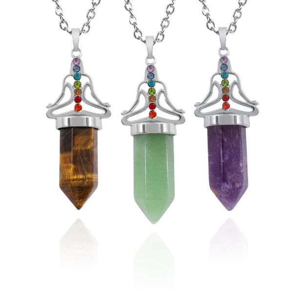 natural crystal hexagonal column 7 chakra pendant 7 colors diamond inlay yoga humanoid reiki healing stone pendant necklace fashion charm je, Silver
natural crystal hexagonal column 7 chakra pendant 7 colors diamond inlay yoga humanoid reiki healing stone pendant necklace fashion charm je, Silver